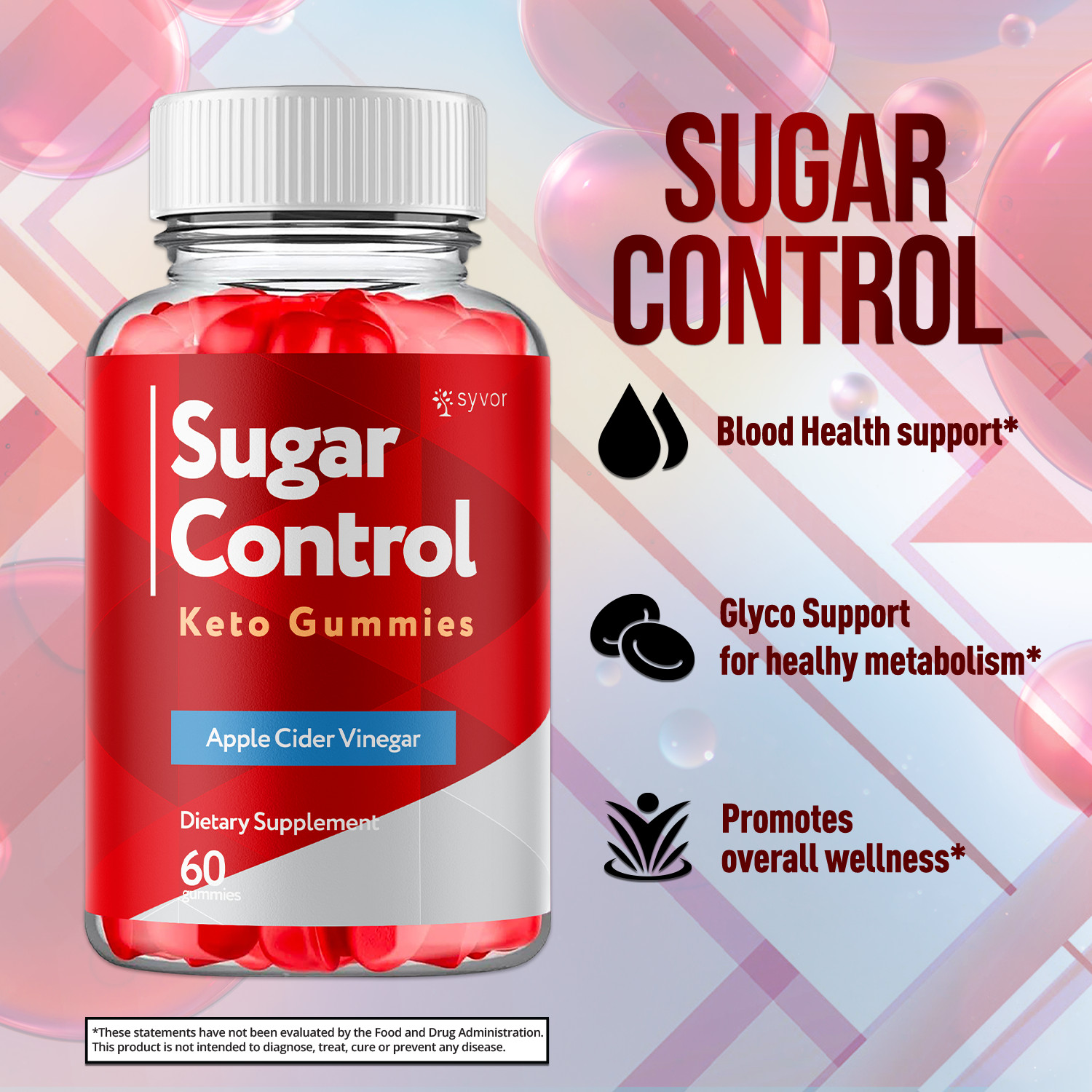 (1 Pack) Sugar Control Keto ACV Gummies 1000MG SugarControl Vitamin 60 Gummies