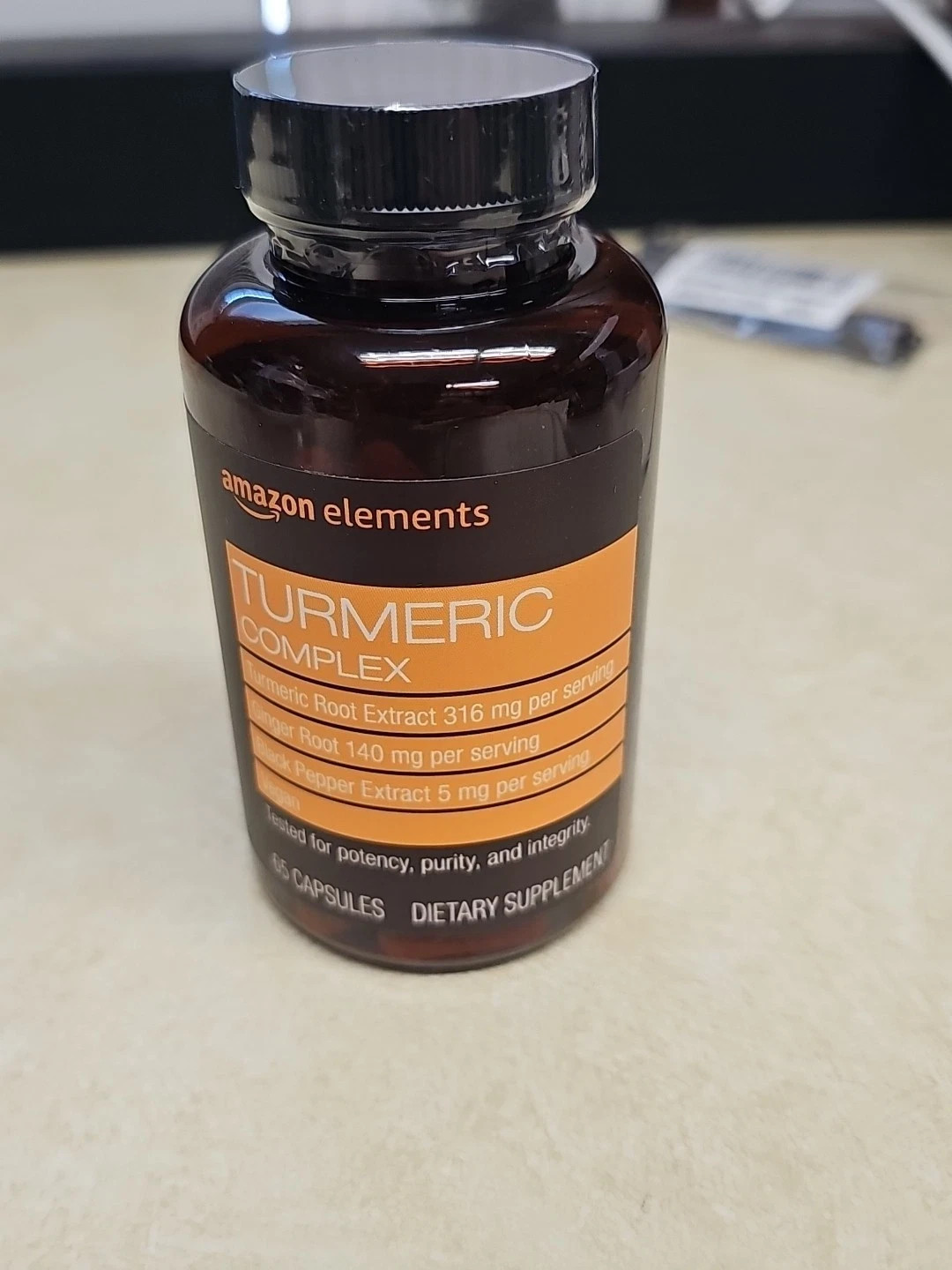 Amazon Elements Turmeric Complex Ginger Black Pepper 65 Capsules BB: 05/26