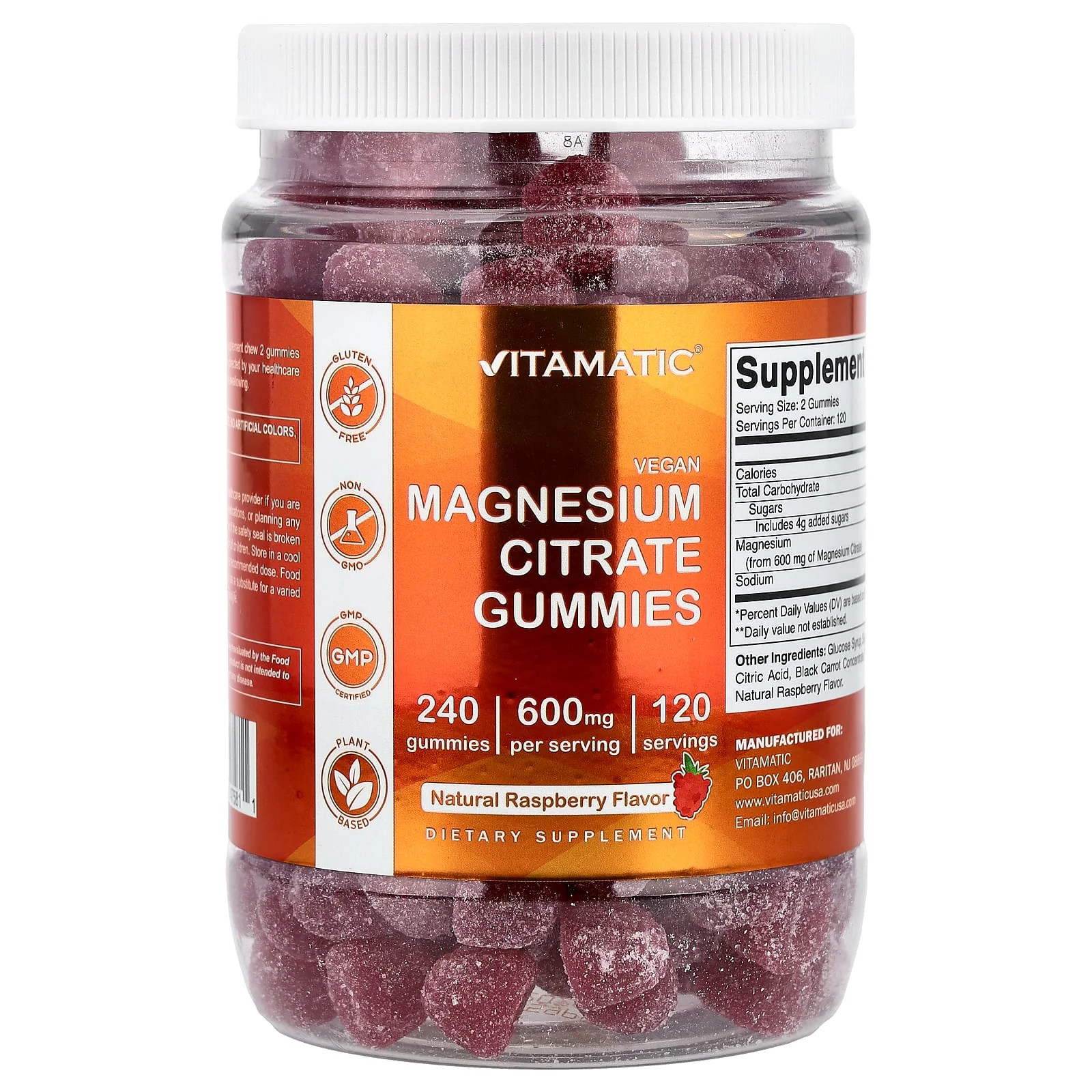 2 X Vitamatic, Vegan Magnesium Citrate Gummies, Natural Raspberry, 240 Gummies