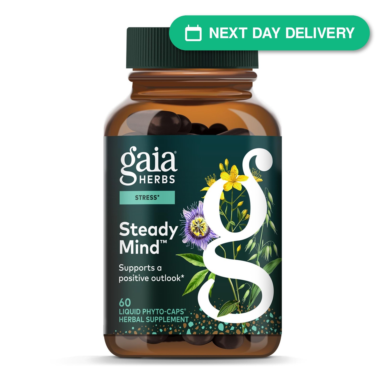 Gaia Herbs Steady Mind Stress Relief Supplement St. John’s Wort Passionflower