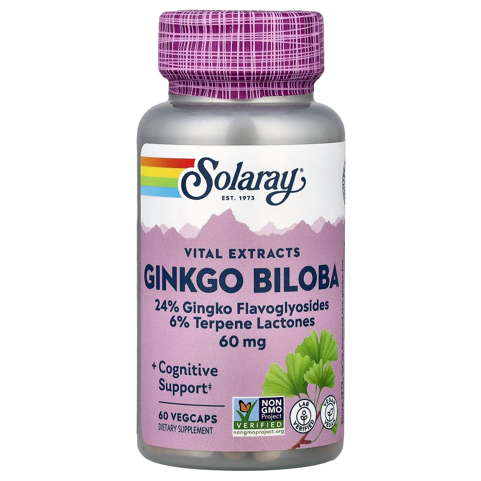 2 X Solaray, Vital Extracts, Ginkgo Biloba, 60 mg, 60 VegCaps