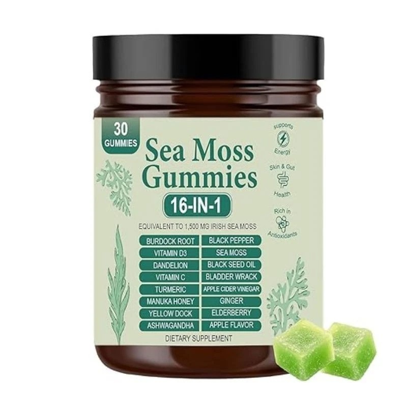 16 in 1 Organic Sea Moss Gummy Irishmoss Extract 6000Mg Green Apple Flavor 1-5pc