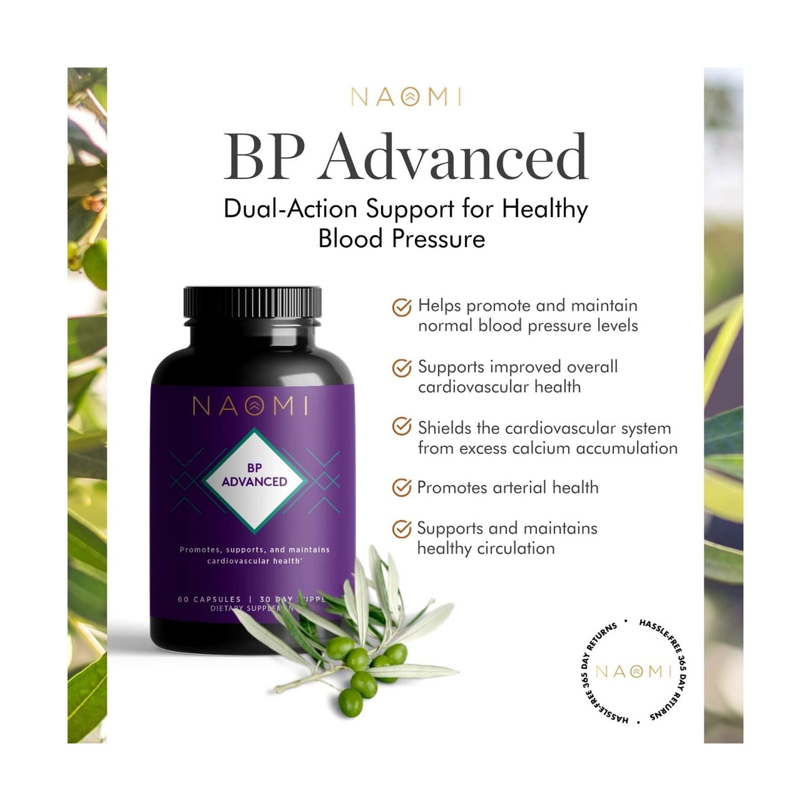 NAOMI BP Advanced, Supports Cardiovascular Health, Circulatory Health, Olive …