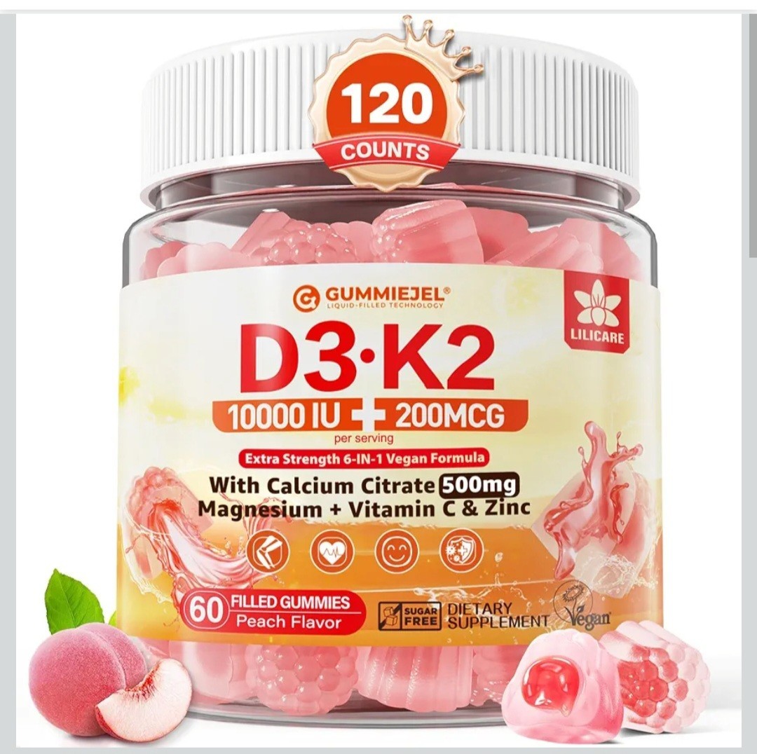 2 x 60ct,gummies, D3 K2 10,000 IU 200mcg, Gummiejel, Calcium Citrate 500mg