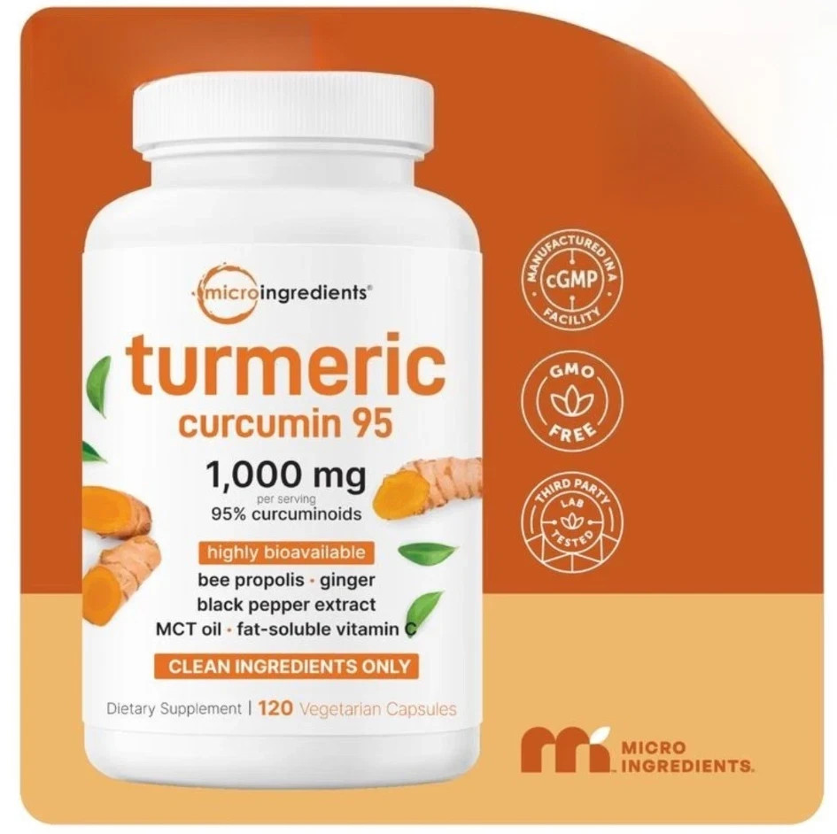 Turmeric Curcumin Supplement 1000mg 95% Curcuminoids Black Pepper/MCT/Bee Prop P