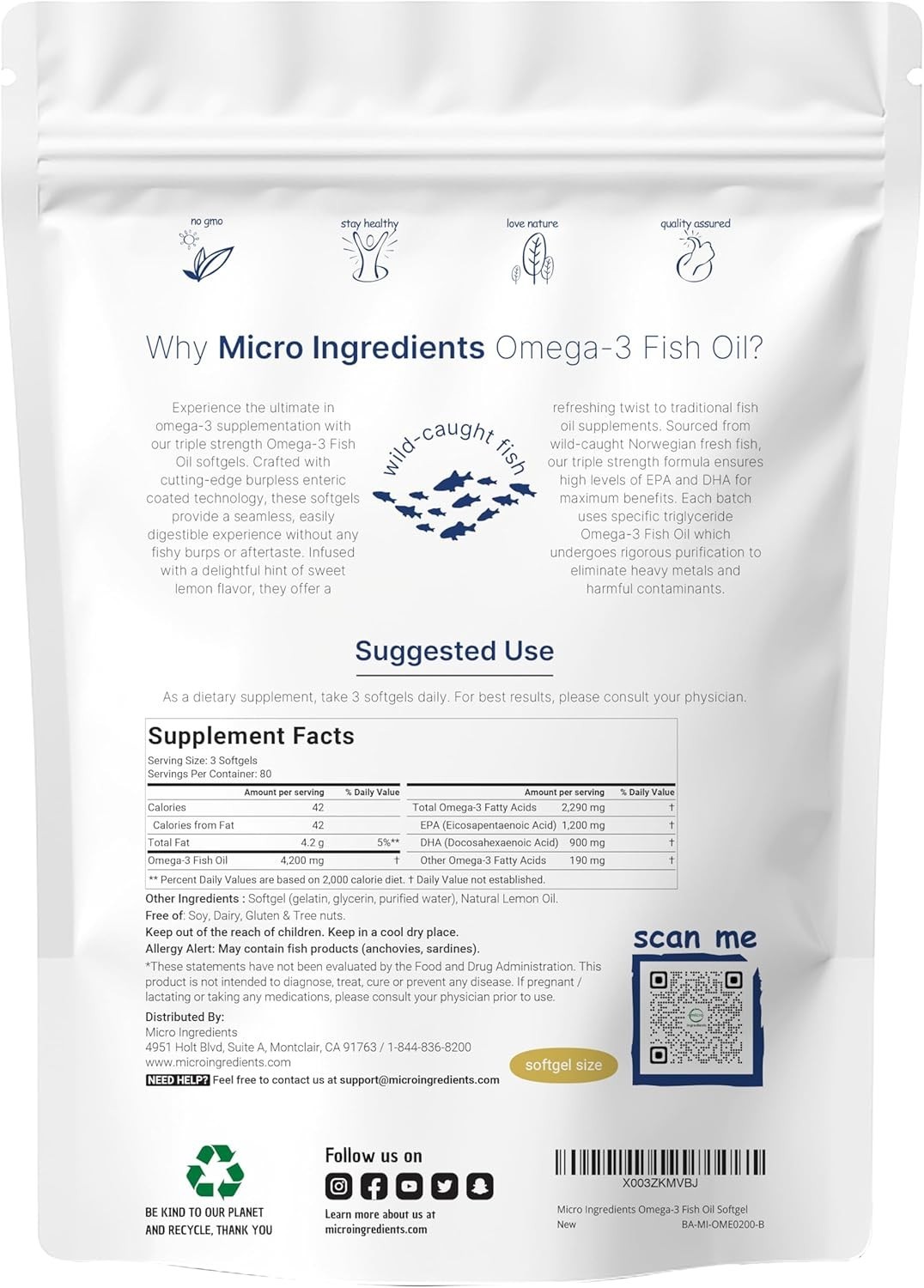 Triple Strength Omega-3 Fish Oil 4200mg Softgels – Lemon Flavor & Burpless, 2…