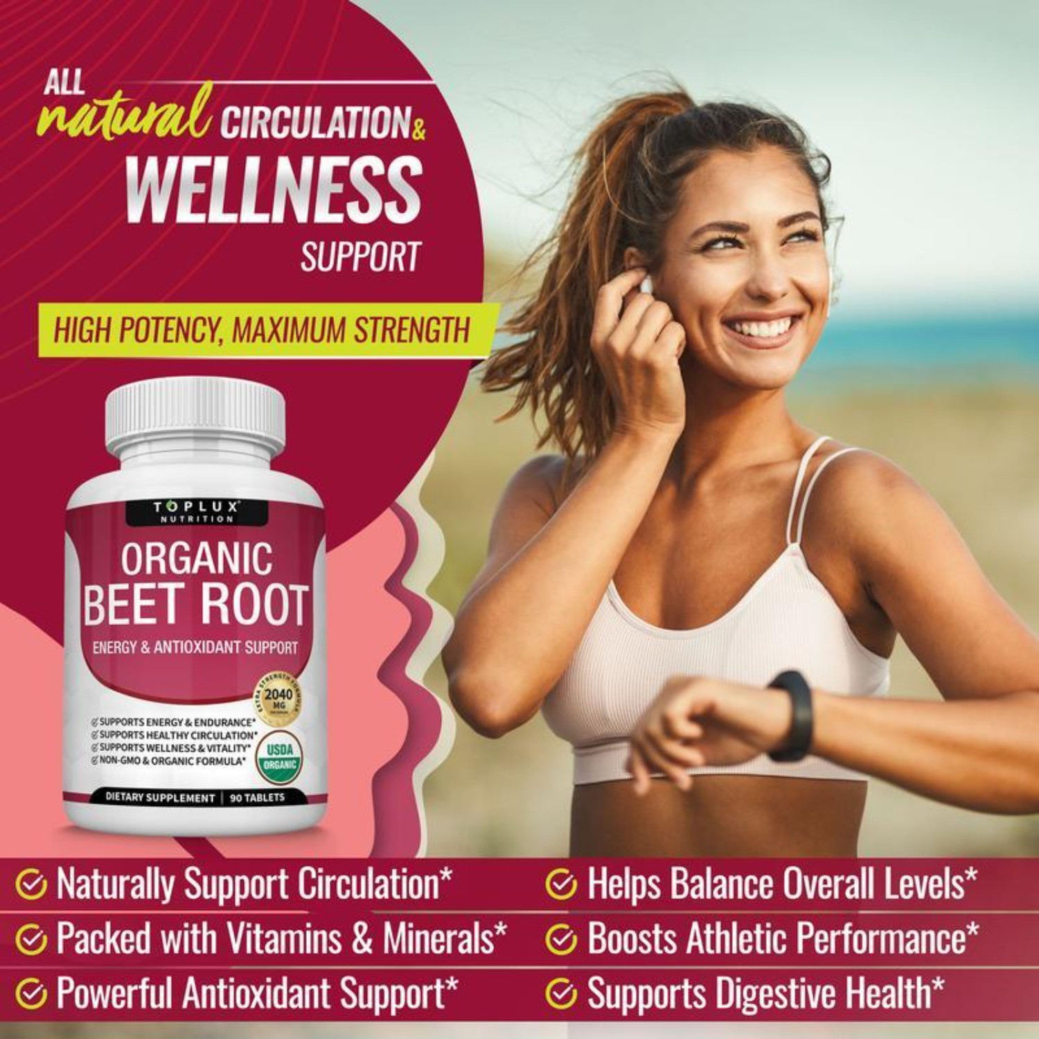 Organic Beet Root Tablets.High Potency Circulation.Athletic Performance Support