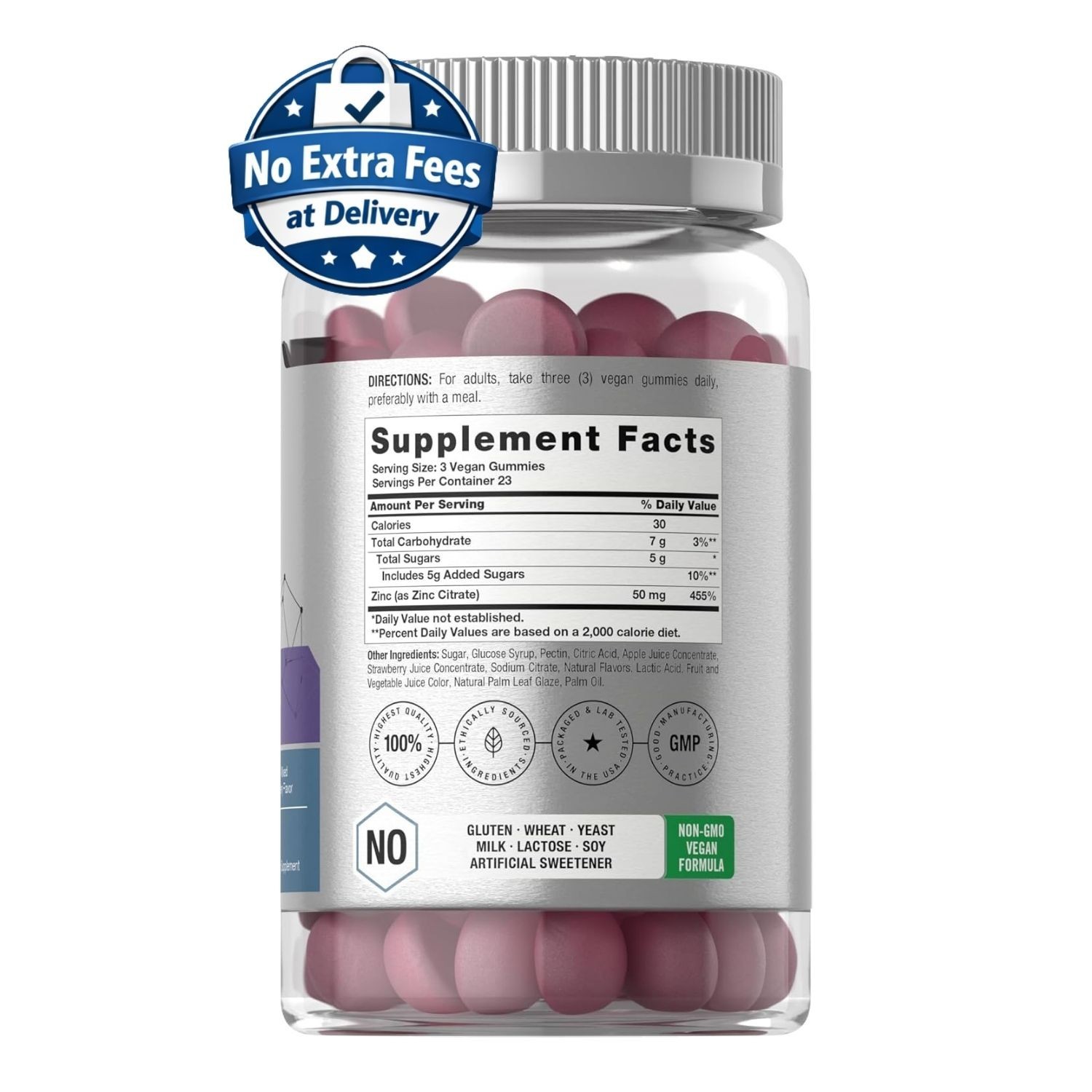 Gomitas Suplemento de Citrato de Zinc 50 mg, 70 Gomitas, Sabor a Bayas Mixtas