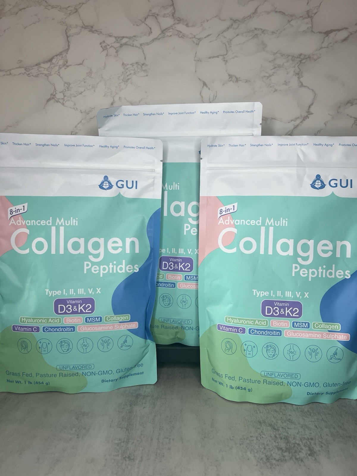 GUI Advanced Multi Collagen Peptides Powder Unflavored 1 lb 3pk Exp 07/2027