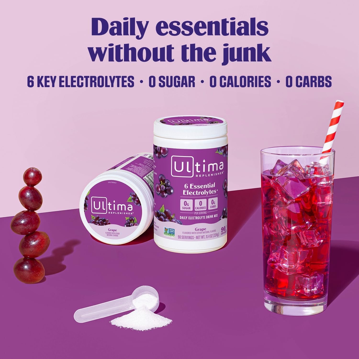 Hydration Powder with 6 Electrolytes – Grape, 90 Servings