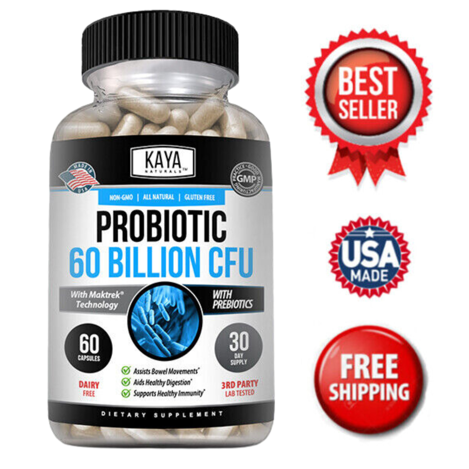 Probiotic 60 Billion with Prebiotics, Immune Function, Healthy Digestion 60 Ct