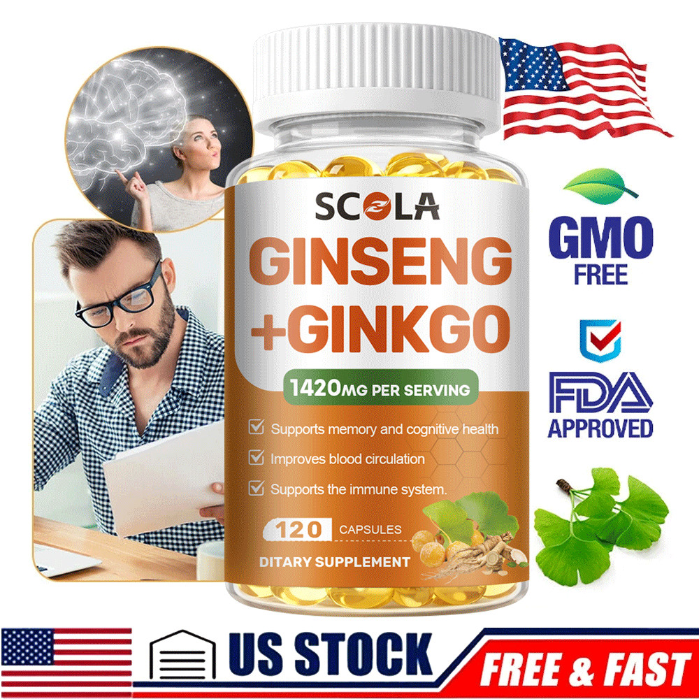 Ginkgo Biloba + Ginseng Extract Red Panax Focus Brain Memory Metabolism Booster