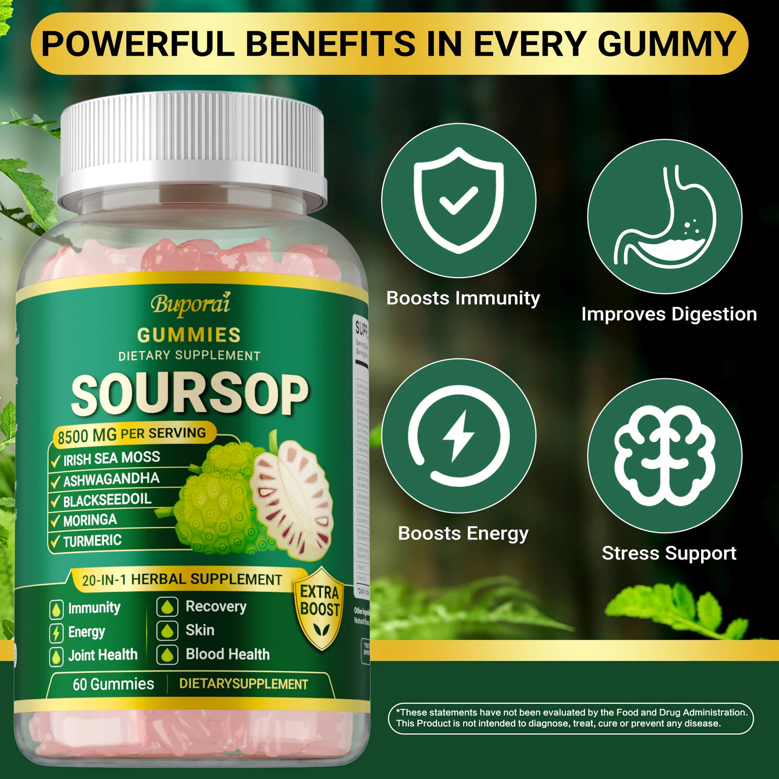 Soursop 120pcs – Antioxidant, Skin,Joint & Bone Health, Gut and Digestion Health