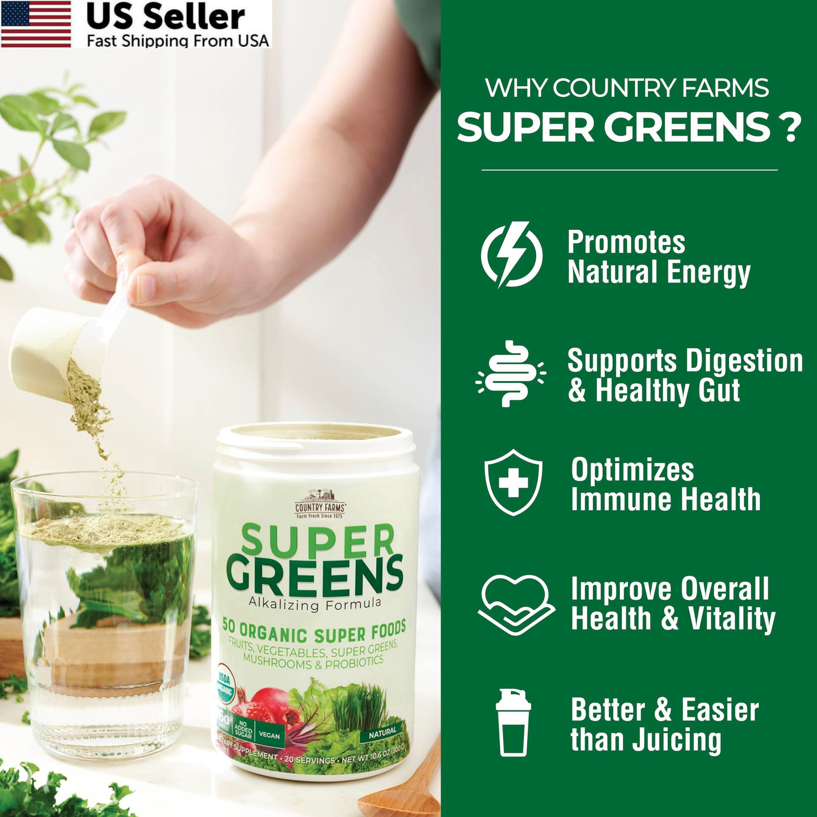 Country Farms Super Greens Natural 10.6 ounce (Pack of 1), Multi Color