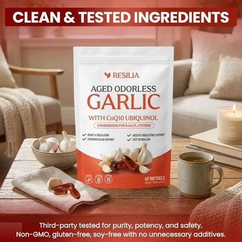 Resilia Garlic Extract 1200mg Softgels (60 Count) – Odorless Aged Garlic Extract