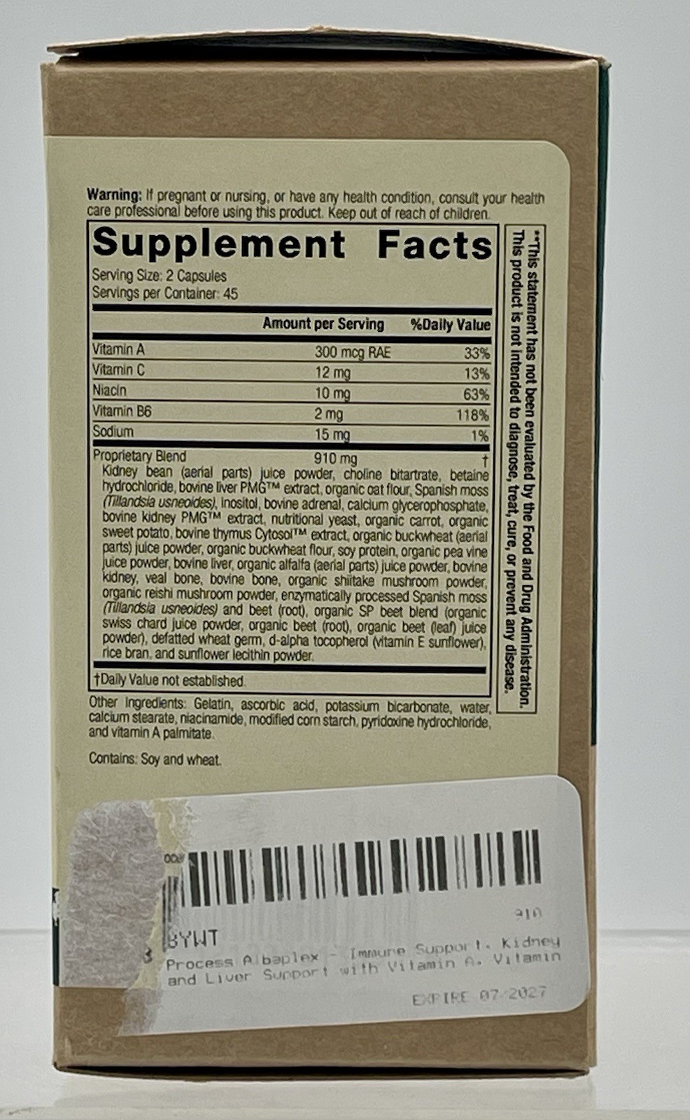 Standard Process Albaplex Dietary Supplement 90 Capsules Exp 8/26