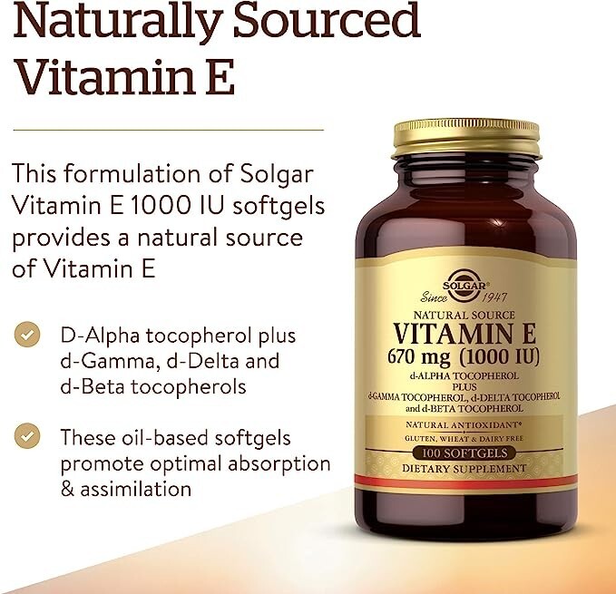 Solgar Vitamin E-1000 IU (670 mg) 100 Softgels 