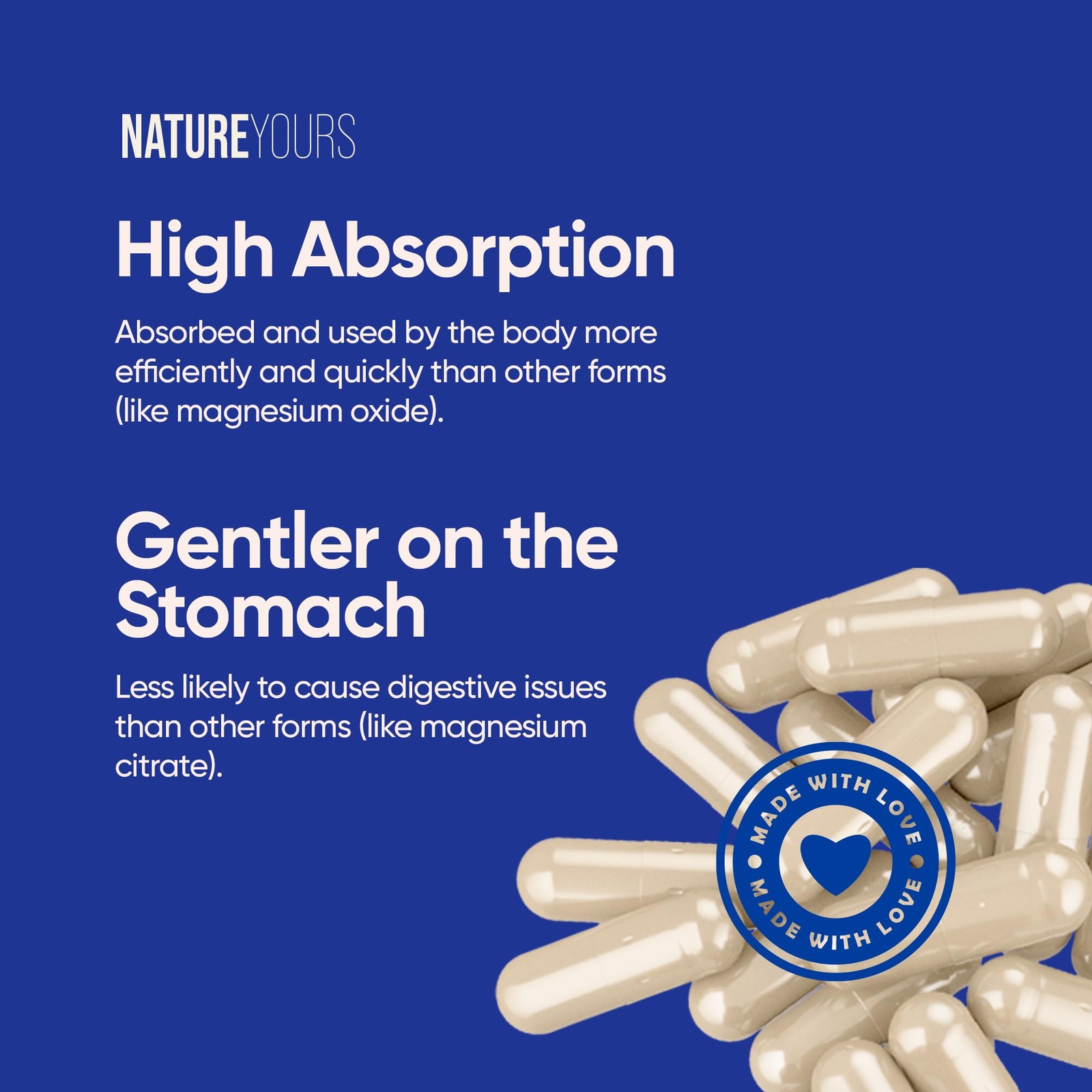 Magnesium Glycinate 120mg Capsules by NatureYours – High 90 Count (Pack of 1)