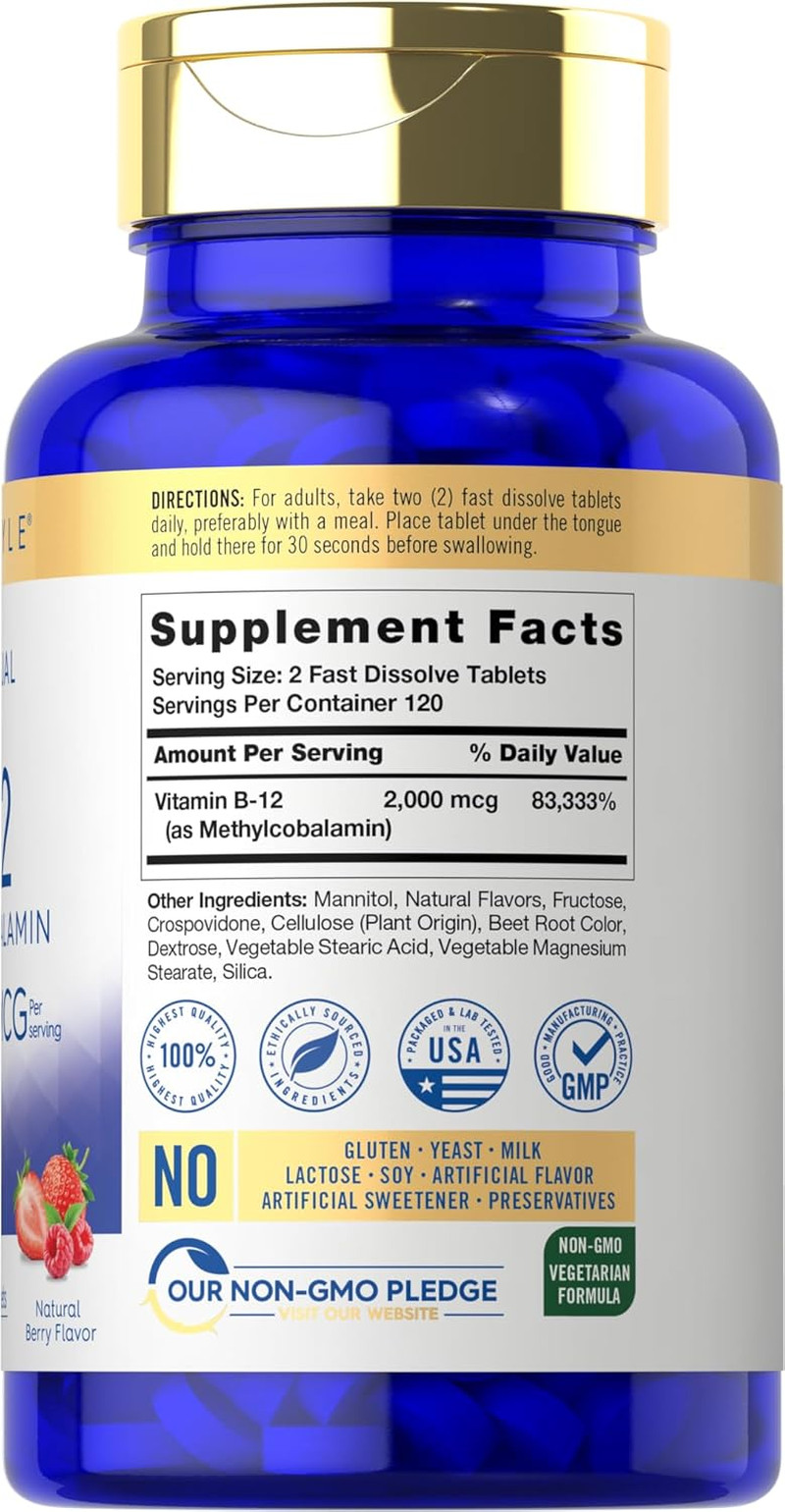 B12 Vitamin 2000 Mcg | 240 Fast Dissolve Tablets | Sublingual Methylcobalamin |