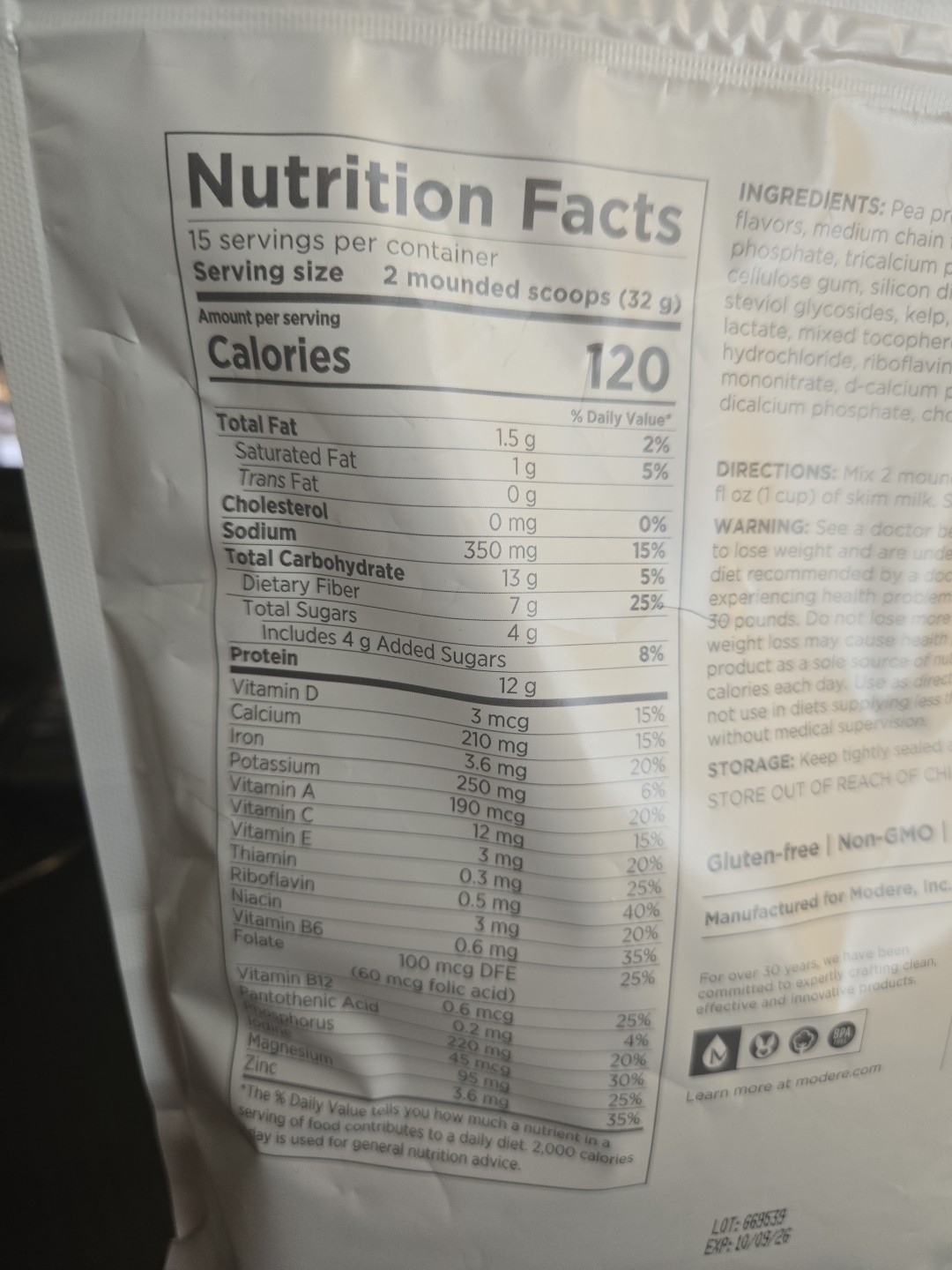 Modere Vanilla Meal Replacement Shake 16.9oz (1.1lb) Vegan Non-GMO Exp: 10/26