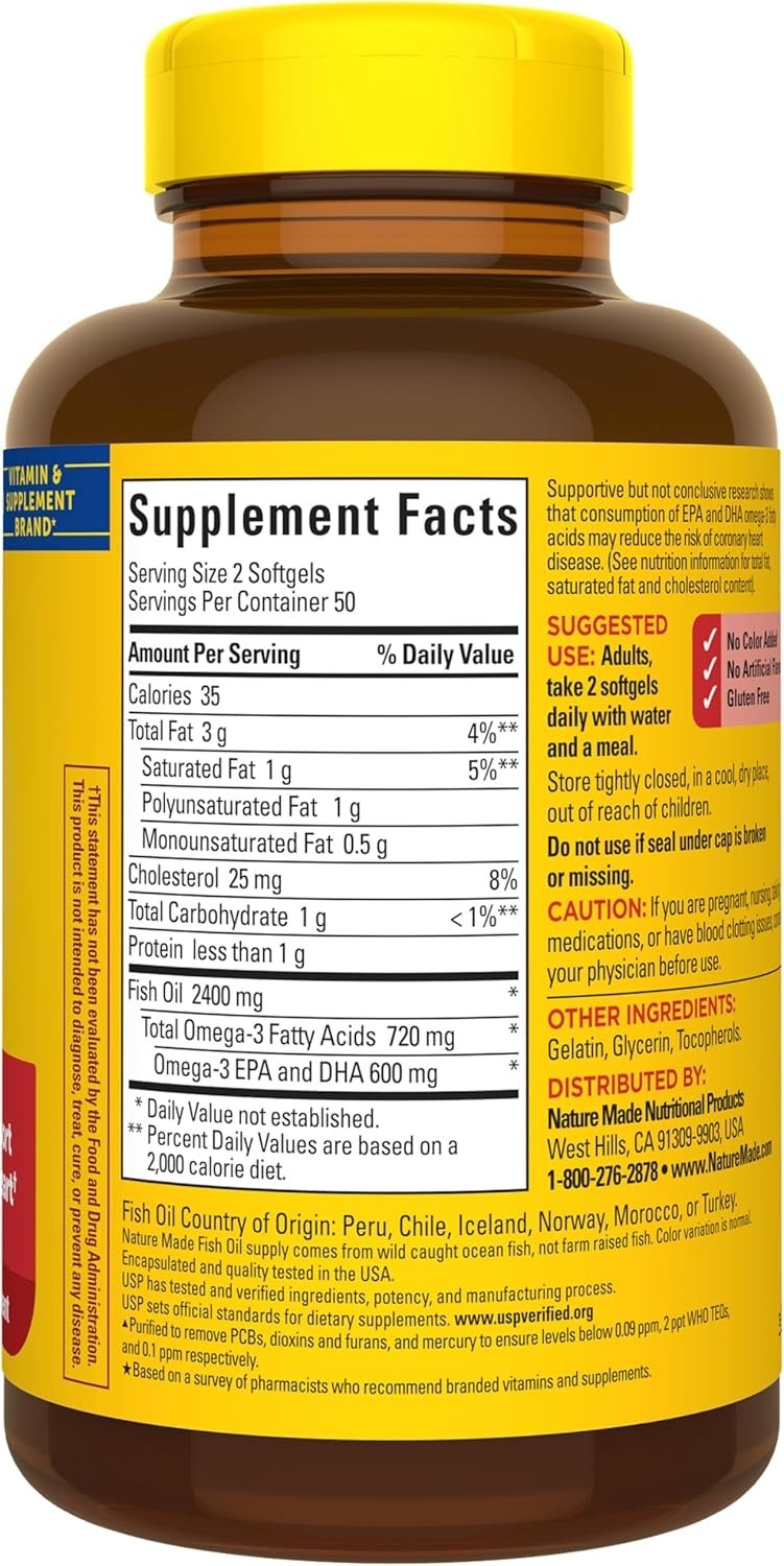 Nature Made Fish Oil Omega 3 Supplements, 1200mg Softgels, Omega 3 Fish Oil for