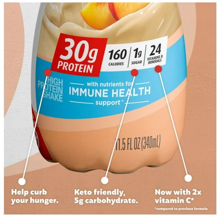 Premier Protein Shake Peaches & Cream 30g Protein 11.5oz 12 Count