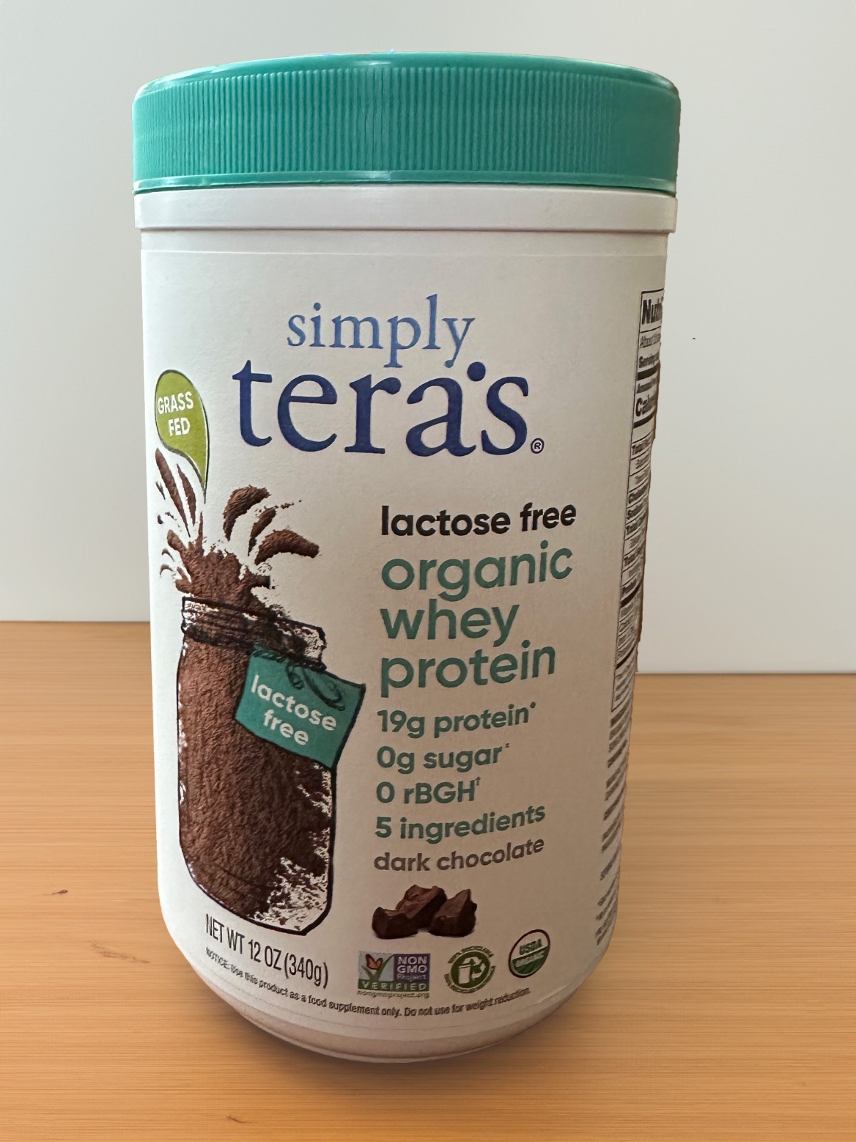 Simply Tera’s Lactose Free Organic Whey Protein Dark Chocolate 12oz Grass Fed