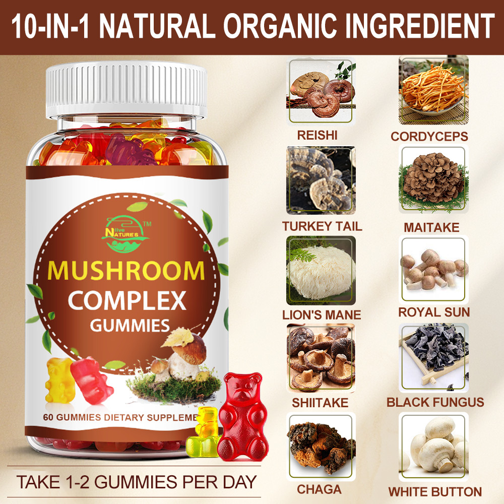 Mushroom Extract Complex Gummies Lions Mane Chaga Reishi Focus Memory Immunity