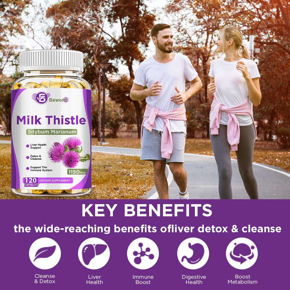 Milk Thistle Liver Cleanse Detox Herbal Liver Support Supplement 120 Capsules