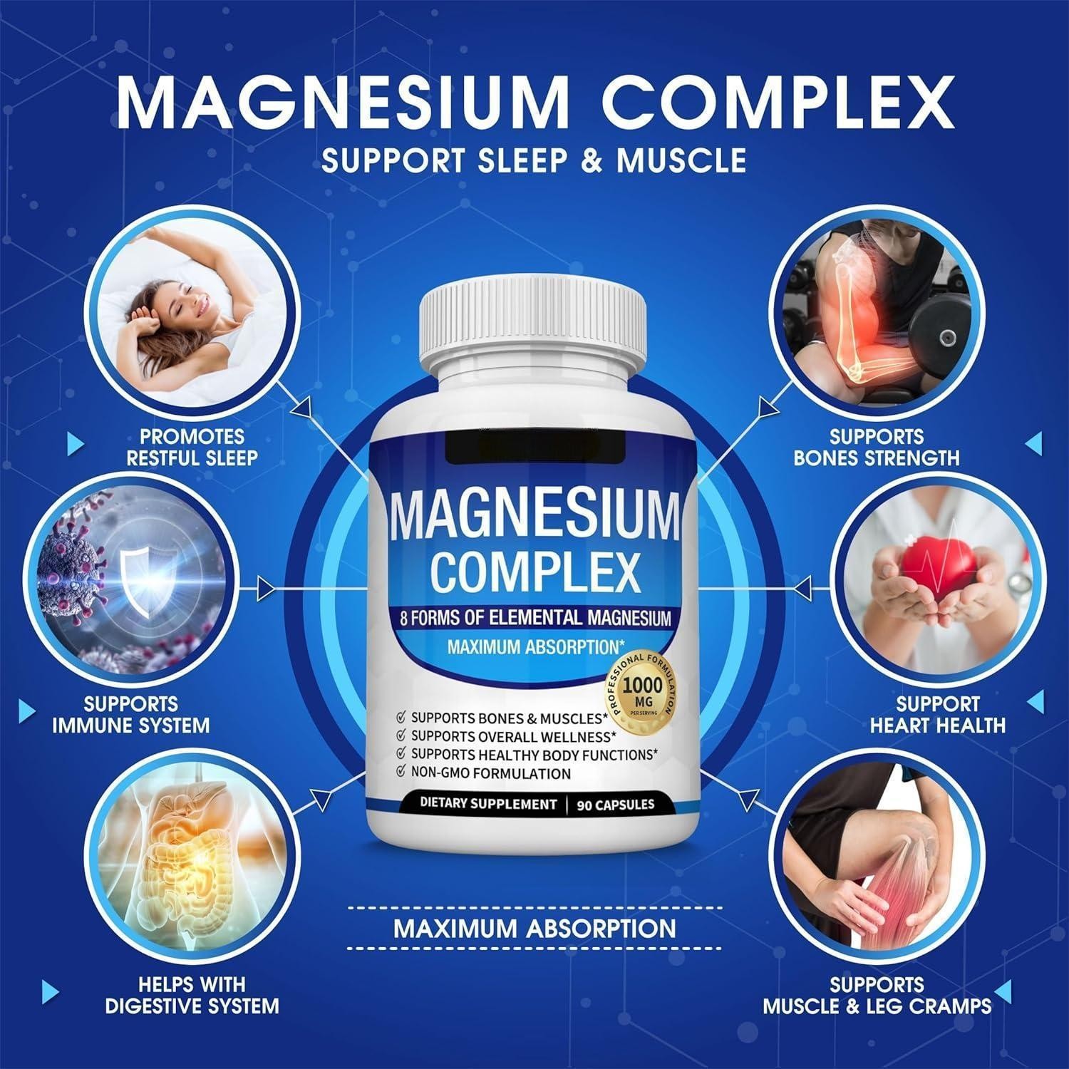 Magnesium 1000mg 8 in 1 Complex 3X & Blood Sugar Blend Supplement Combo