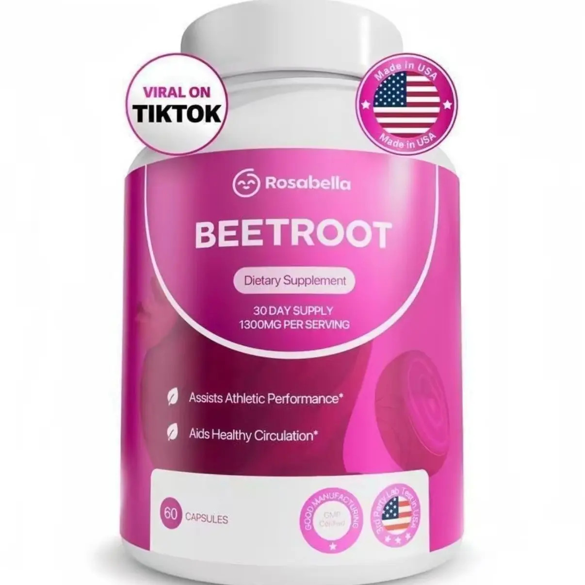 Rosabella Organic Beetroot Capsules (1300mg) for Blood Flow & Heart Health