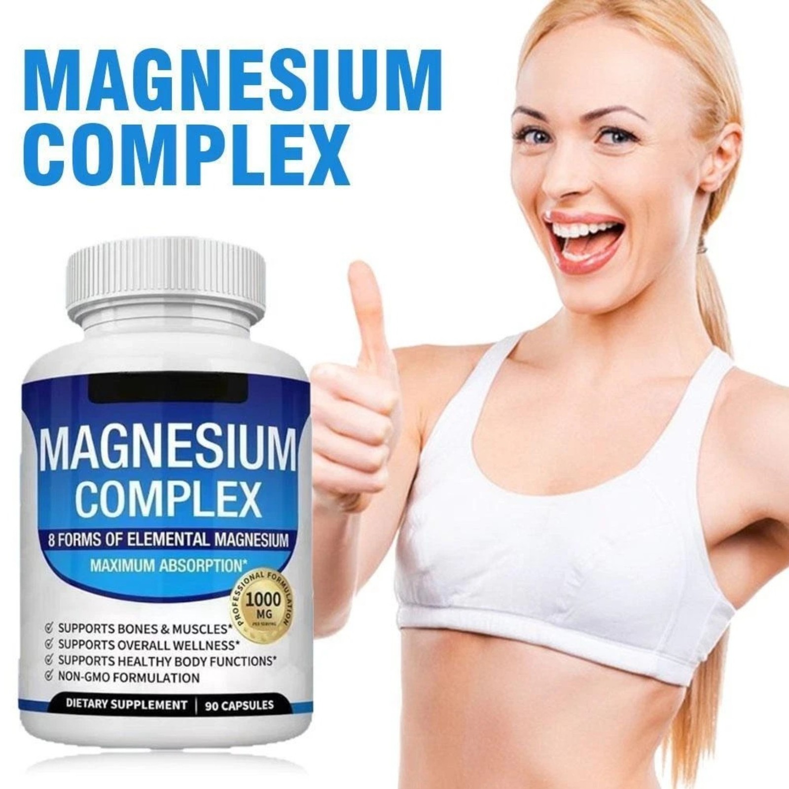 Toplux Nutrition Magnesium Complex 1000mg Supports 8 Elemental Magnesium 1-3Pack