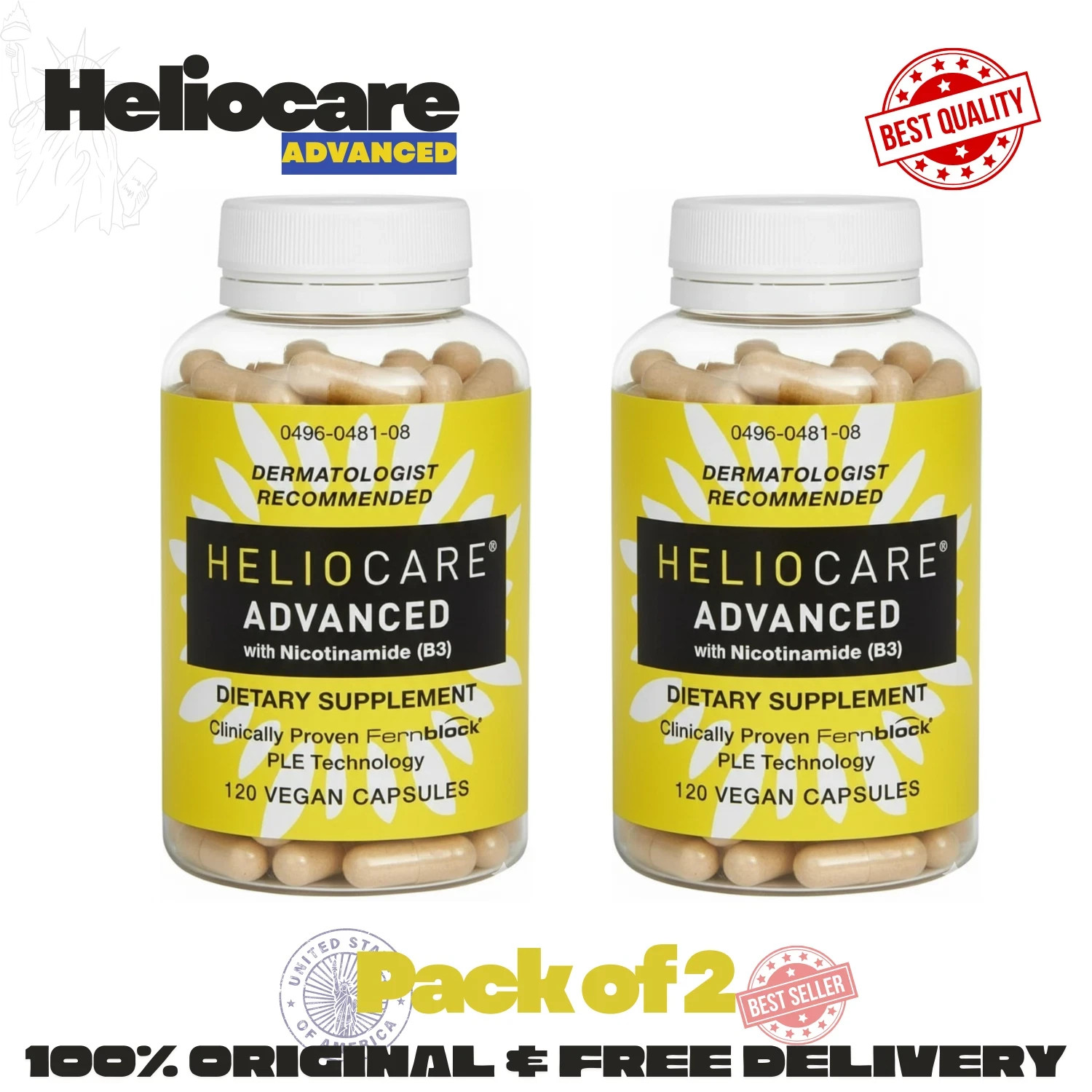 2 Packs Heliocare Advanced Nicotinamide B3 Skin Health 120 Pills Exp: 07/2027