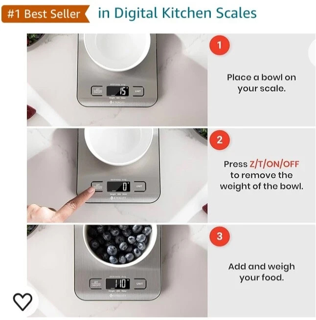 Etekcity Digital Kitchen Food Scale 11lb 5kg Stainless Steel Grams Ounces NEW