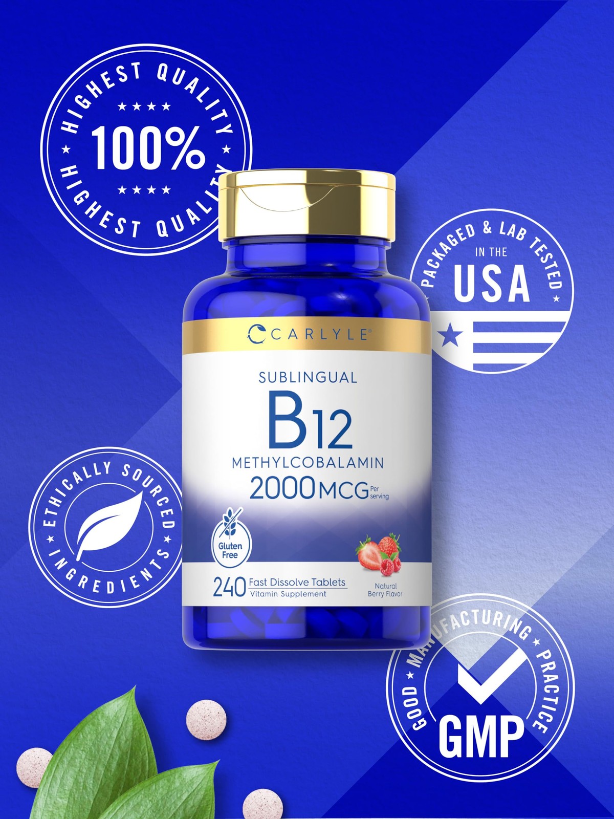 Carlyle B12 Vitamin 2000 mcg | 240 Fast Dissolve 240 Count (Pack of 1)