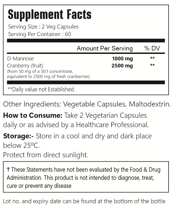 D-Mannose 3500 Mg With Cranberry Extract – Urinary Tract, Bladder Health