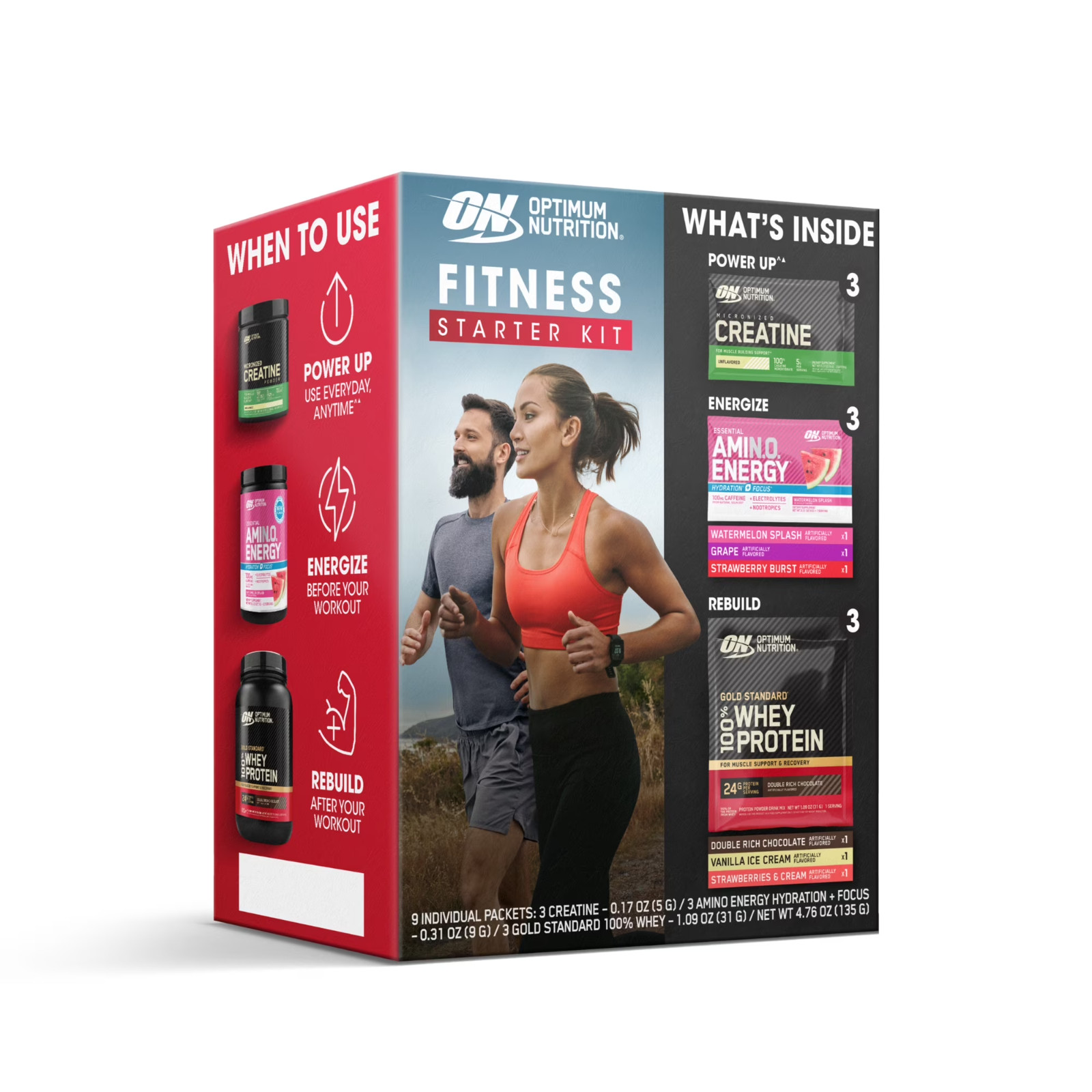 Optimum Nutrition Fitness Starter Kit New Sealed Creatine Amino Whey, TWO, NIB
