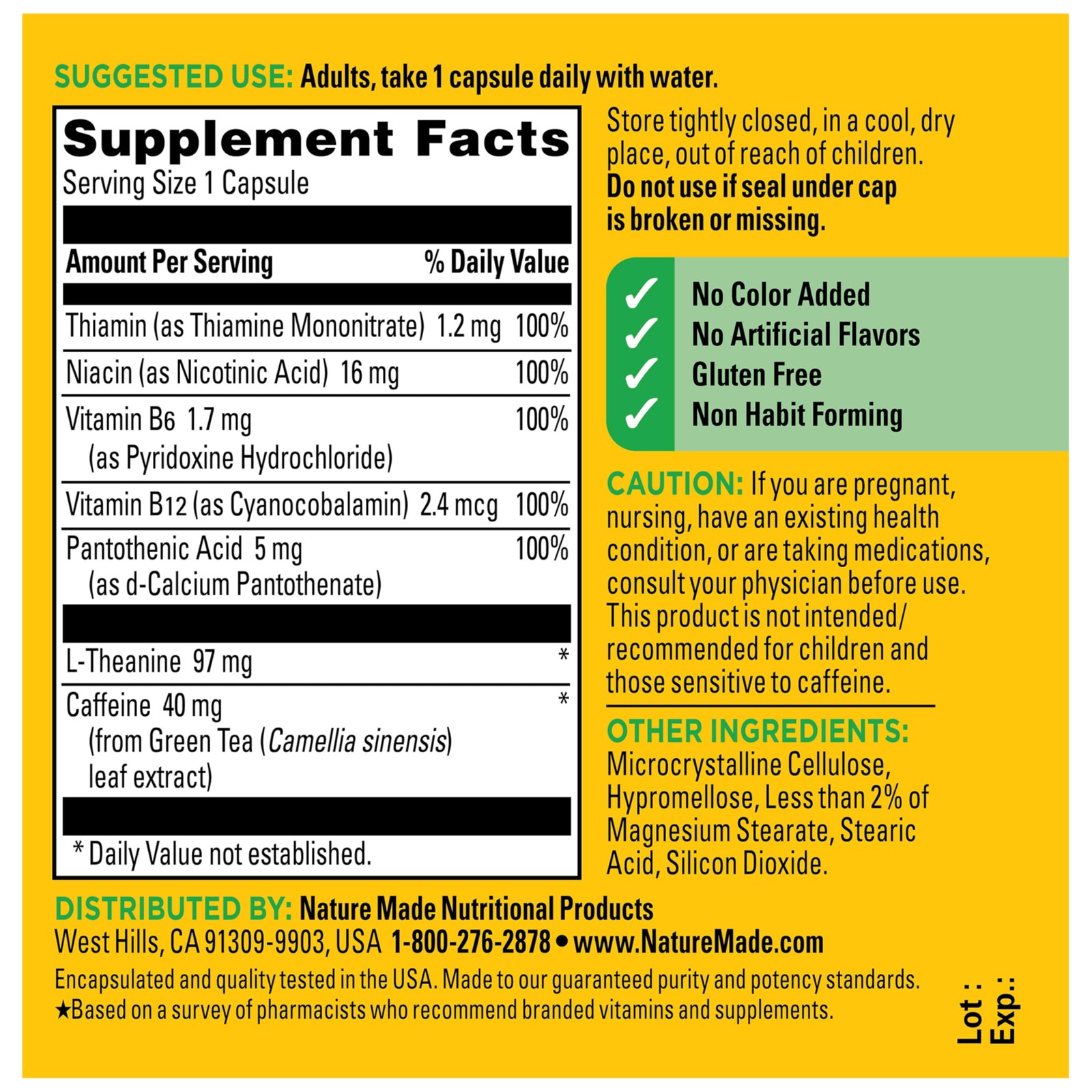 Nature Made Focus Boost Capsules, Green Tea Caffeine + L 30 Count (Pack of 1)