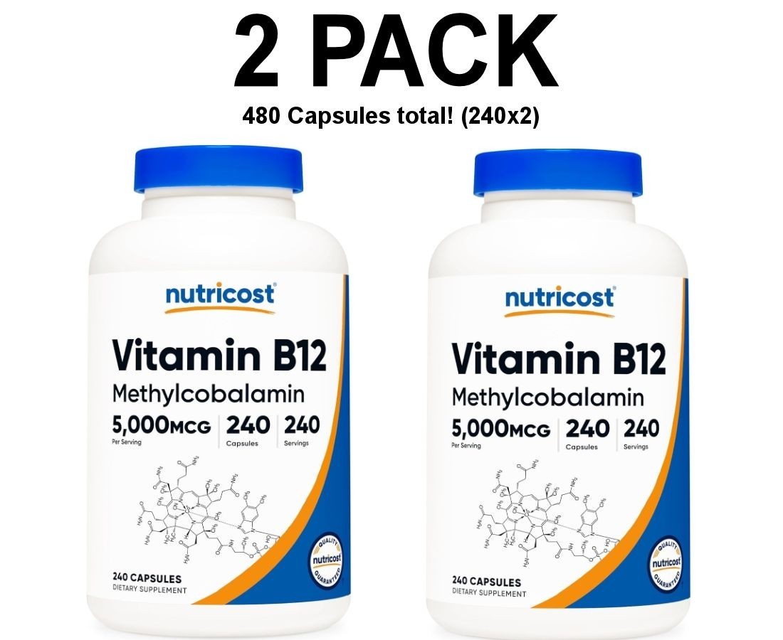 Nutricost Methylcobalamin Vitamin B12, 2 PACK, 5,000 mcg, 240 capsules each
