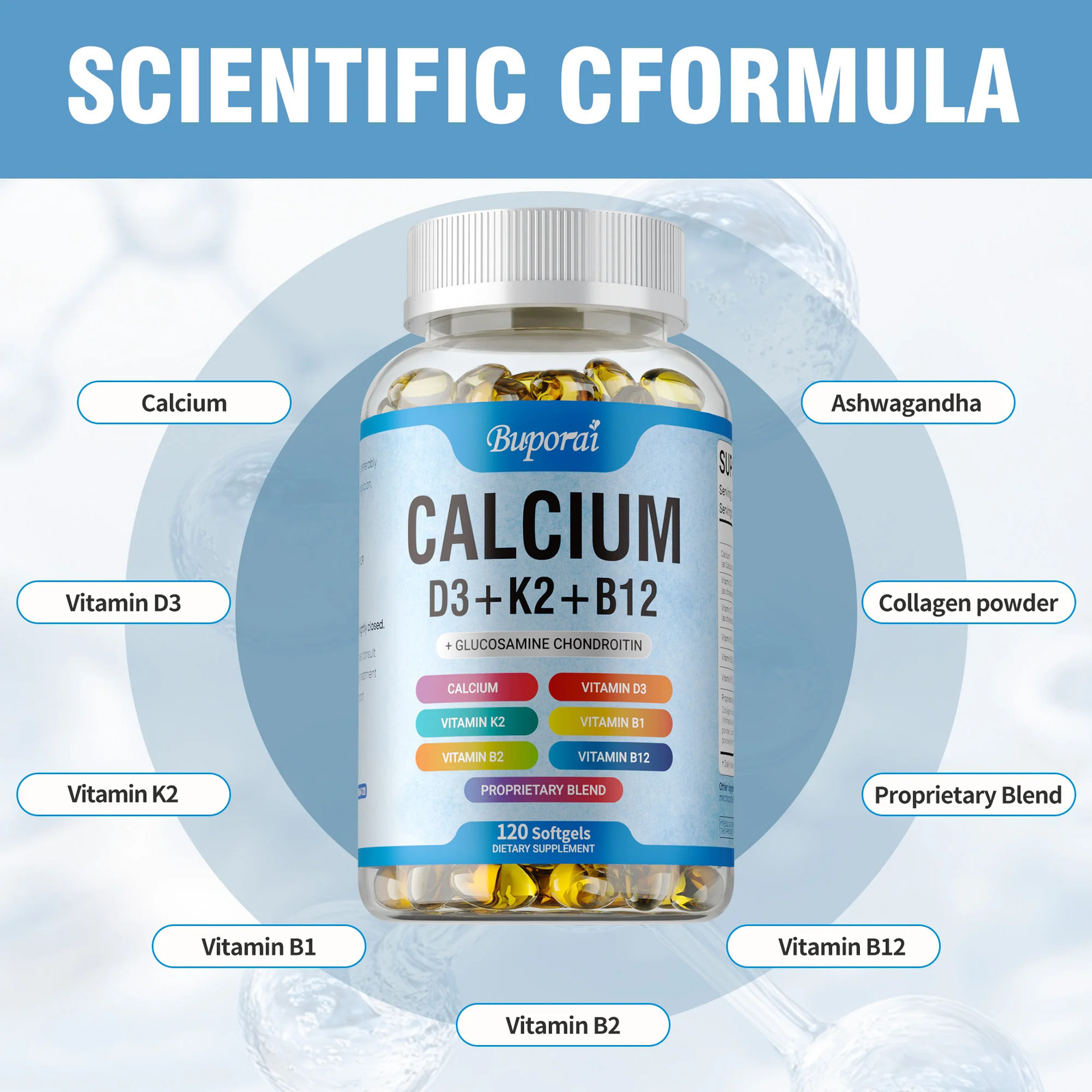 Calcium + Vitamin D3 +K2 +B12 120pcs – Bone, Muscle & Heart Health,Energy Levels