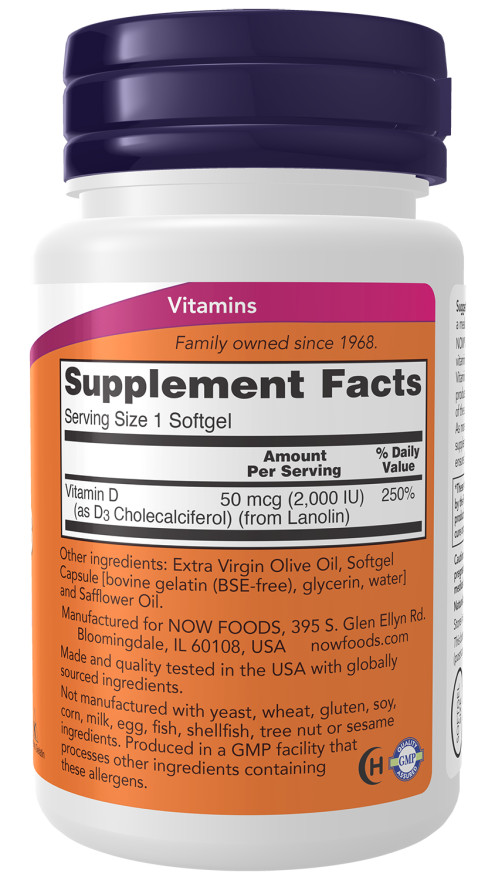 NOW Foods D-3 2000 240 Caps Strong Bones Immunity Support 12/25EXP