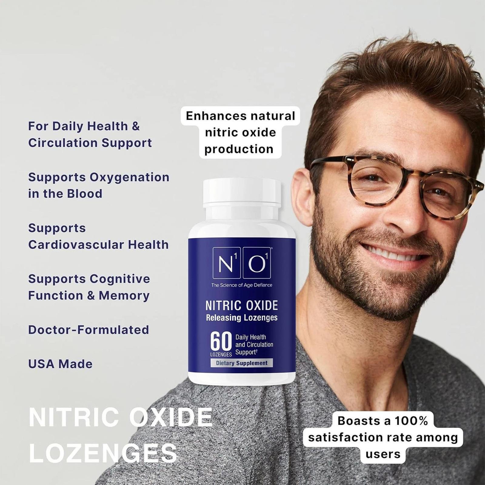 N1O1 Nitric Oxide Daily Lozenges 60 Count, Dietary Supplement