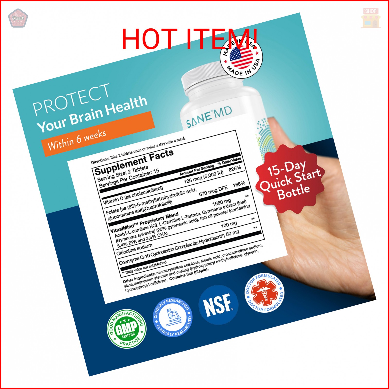 SANE MD Vitaae – Throat Phlegm, Coughing, and Brain Support – Citicoline Supplem