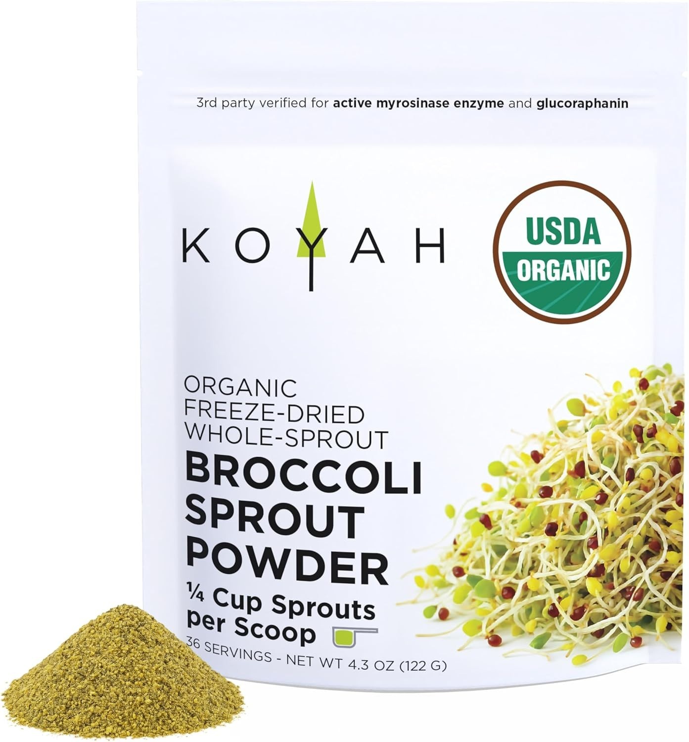 Organic Broccoli Sprout Powder 1 Scoop = 1/4 Cup Sprouts: 36 Servings, Freez…