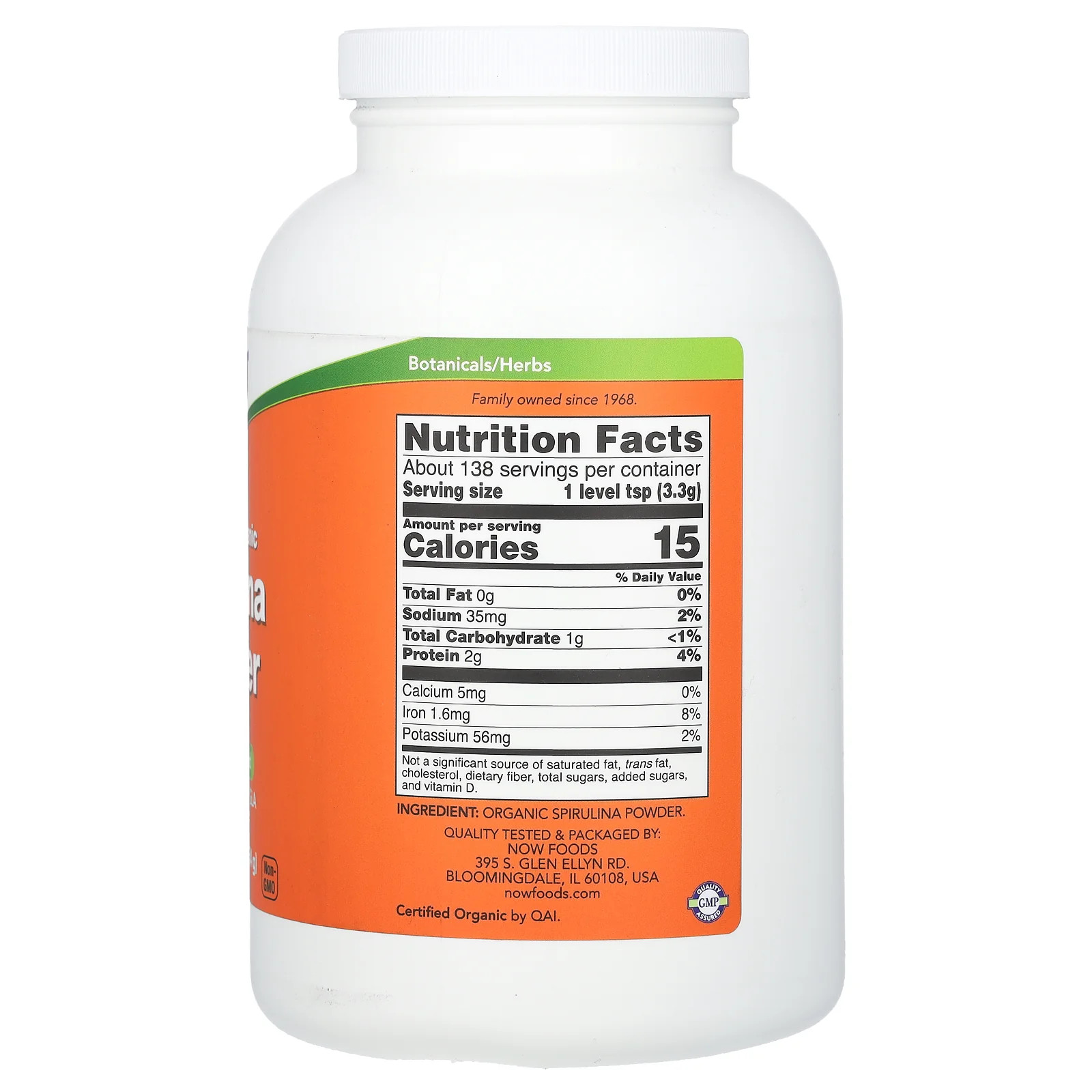 2 X NOW Foods, Certified Organic Spirulina Powder, 1 lb (454 g)