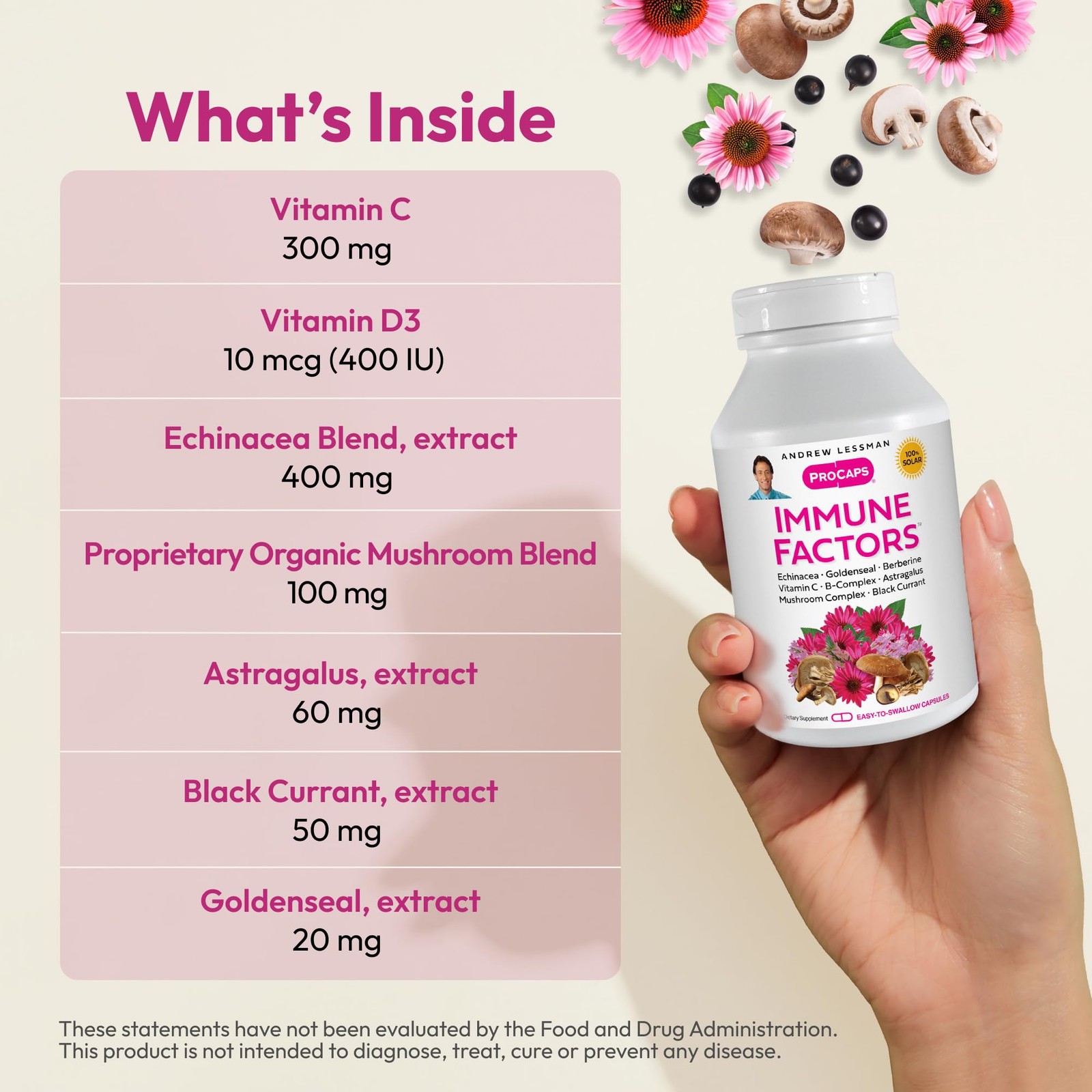 ANDREW LESSMAN Immune Factors 180 Capsules – Echinacea, 180 Count (Pack of 1)