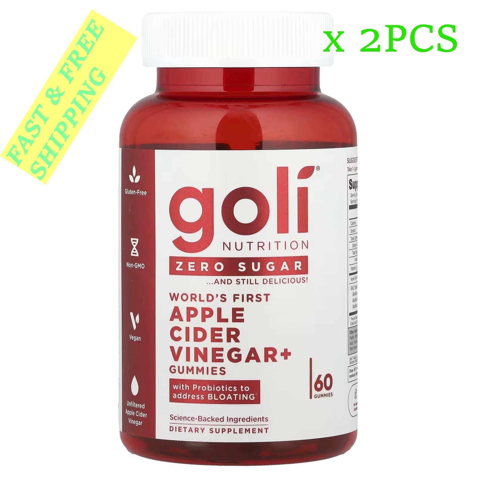 2 BOTTLES- Goli Nutrition, World’s First Apple Cider Vinegar+ Gummies ,60Gummies