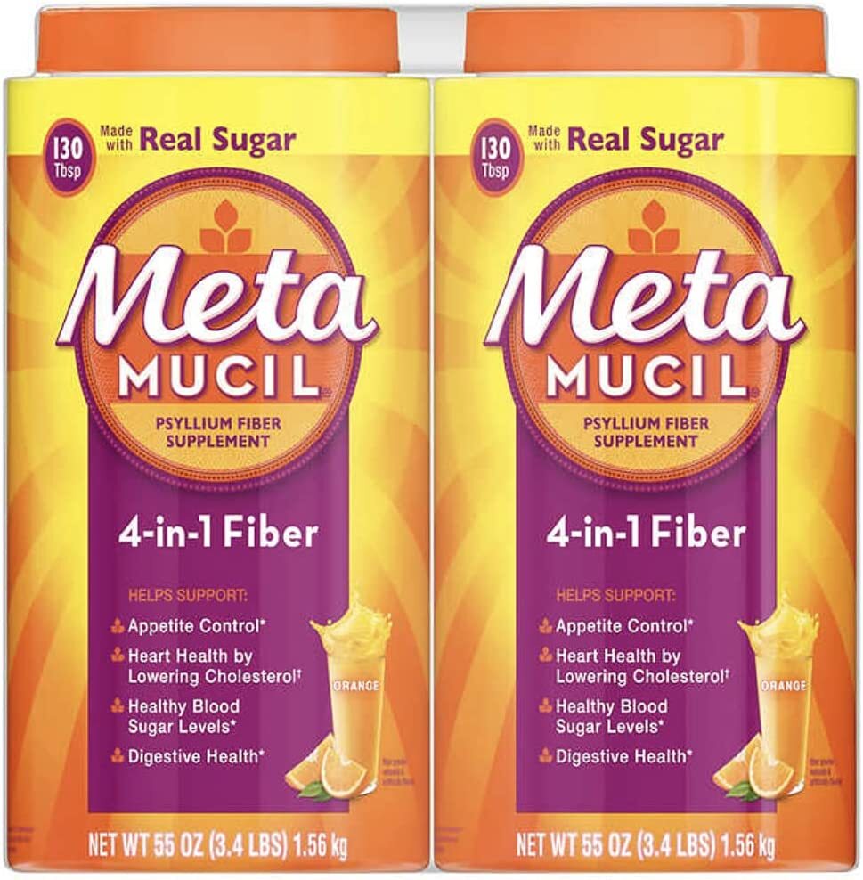 Metamucil Fiber, 4-in-1 Psyllium Fiber, Real Sugar, Orange Smooth – 260 Servings
