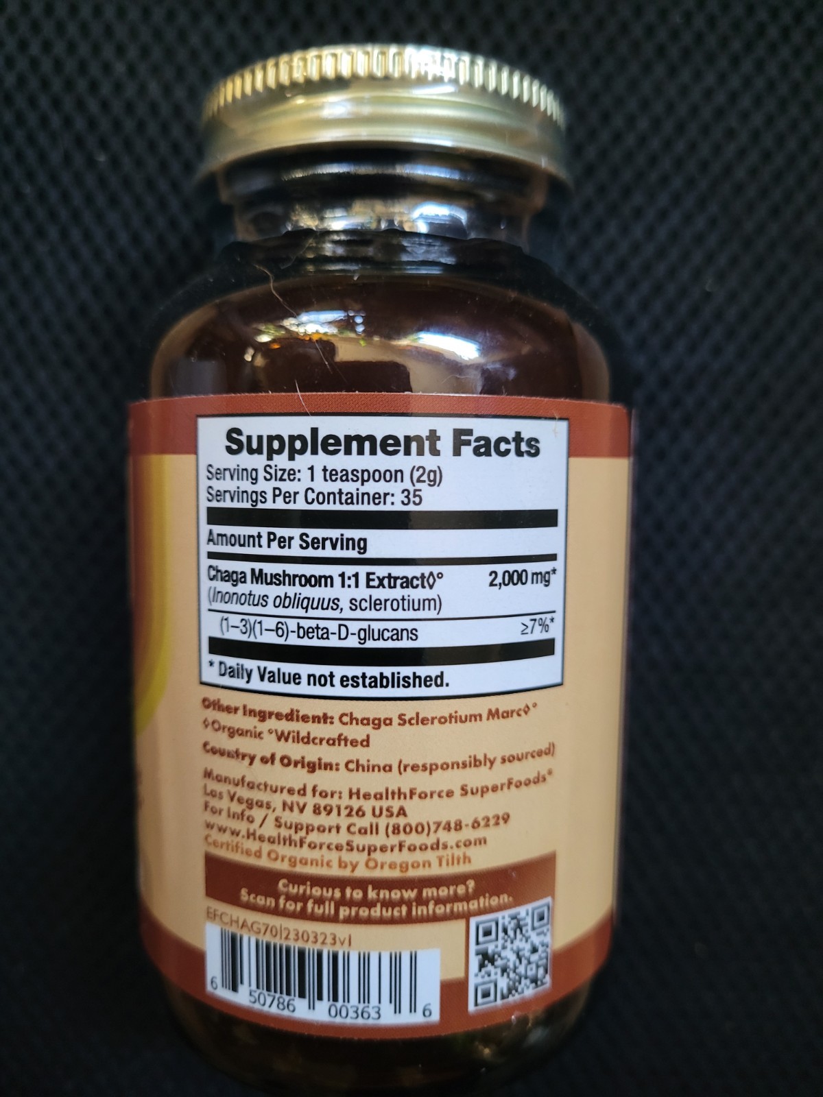 Health Force Super Foods Chaga 70 Grams 2.46oz. For Radiance& Wellbeing Exp.5/27