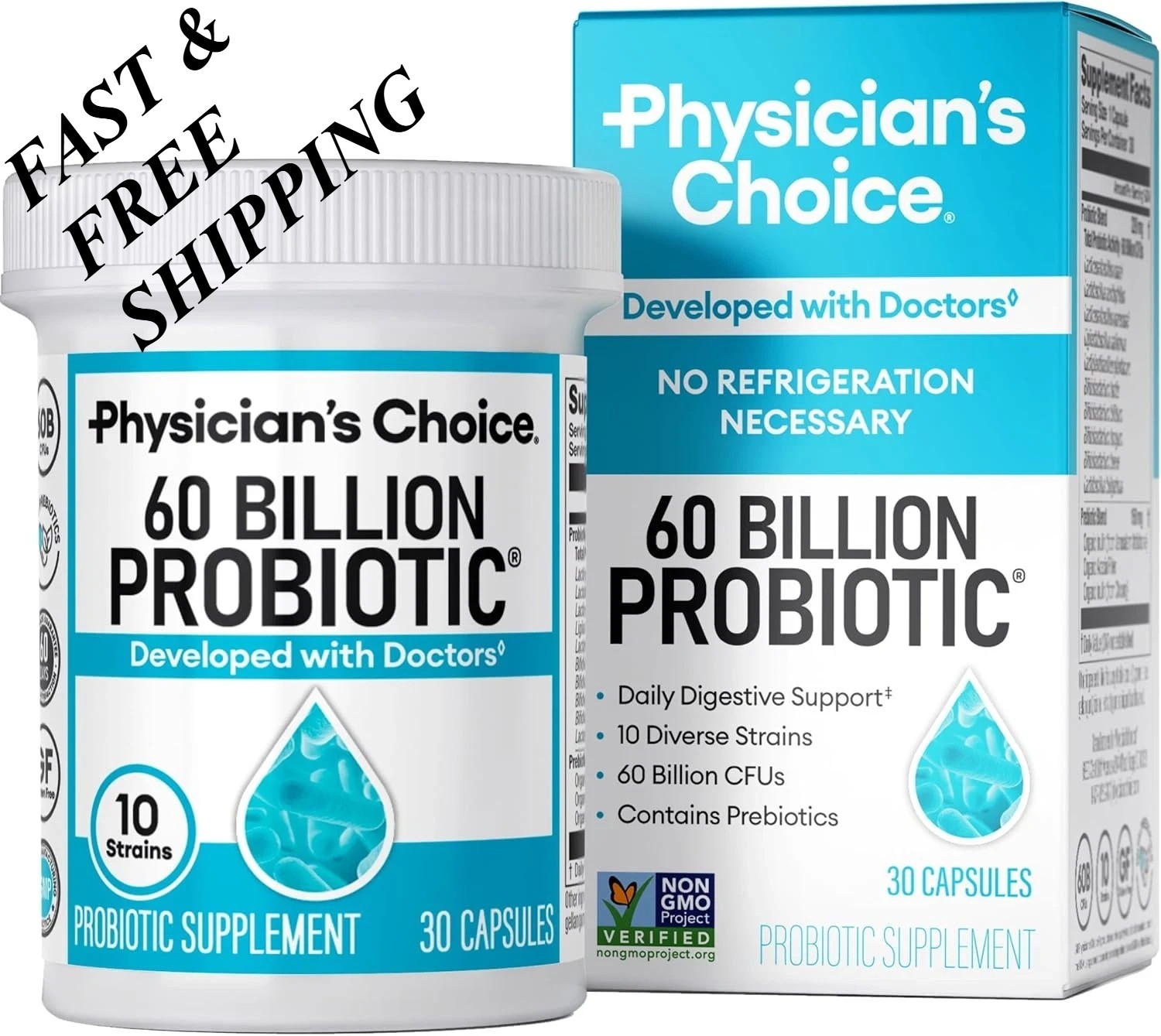 1 BOTTLES- Physician’s Choice 60 Billion Probiotic Dietary Supplement-30Capsules